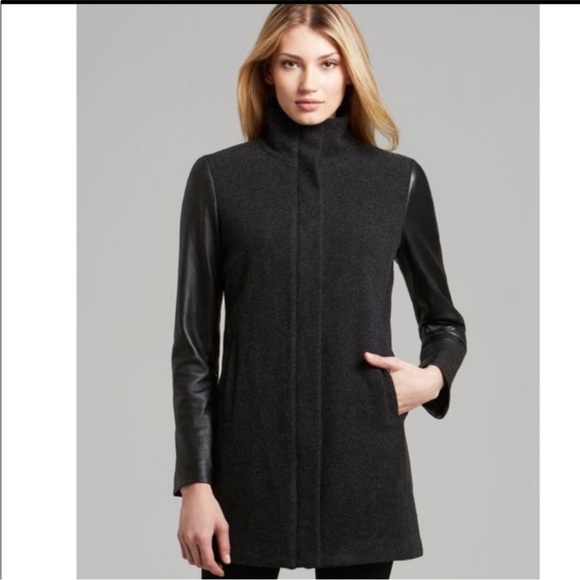 Eileen Fisher Wool Leather Coat Sm - Picture 2 of 10